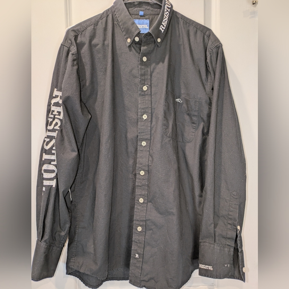 Resistol Western Shirt Black Logo Sleeve Cowboy Button Down Men's S